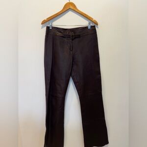 Vintage Cache Dark Brown Lamb Leather Flare Pants with Belt